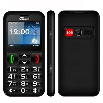 Функция на мобилен телефон YINGTAI T11 за възрастните хора Старши телефон с 2,2-инчов FM фенерче Speed DialSOS Голяма Бутон на лентата на мобилен телефон с две sim карти