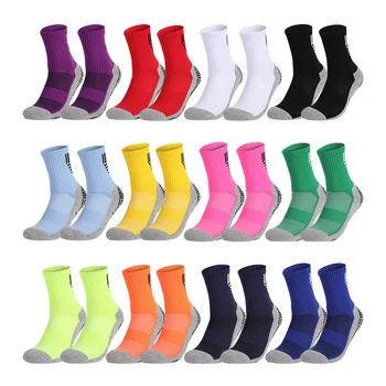 Футболни чорапи със средна тръба, абсорбиращи потта, за състезания и тренировки, Нови футболни чорапи с удебелени подметки и силиконови неплъзгащи подметки