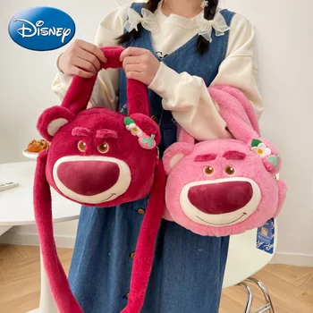 Чанта Дисни с участието на ягоди мече от карикатура, скъпа двустранен плюшен играчка чанта, дамска чанта-месинджър с едно рамо