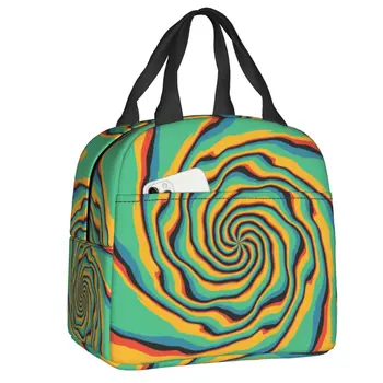 Чанта за обяд с абстрактен геометричен принтом в ретро стил, Кошмарен естетичен водоустойчив хладилник, термоизолированный обяд-бокс, дамски чанти