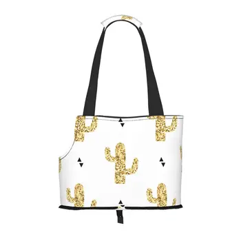 Чанта-переноска за кучета Golden Cactuses с джоб и страховочным тросом, мека чанта-переноска за малки кучета за домашни любимци, Чанта-тоут за покупки на открито