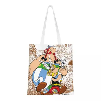 Чанти-тоут за продукти Asterix И Obelix, дамски Чанти-шопперы по поръчка, мультяшные холщовые торбички за пазаруване по рамото, по-голямата голям чанта