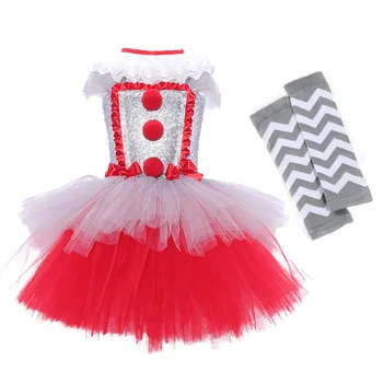 Червено-сиво клоун, дрехи за деца, роклите за момичета, детски Дрехи за момичета, Модерен комплект костюми за Хелоуин