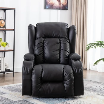 Черен стол от изкуствена кожа, едноспален диван с восьмиточечной функция за масаж и отопление, околовръстен жаден, поставка за чаши, регулируем мулти-режим.
