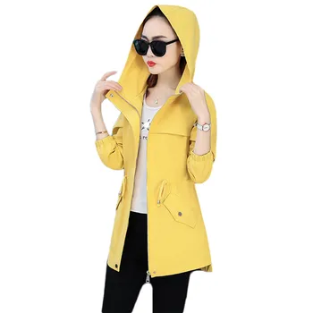 Яке дамско жълта M-4XL плюс размери, свободна, с качулка, приятна, пролет-есен, поп-корейски ежедневни модни палта с дълъг ръкав, Feminina LD1346