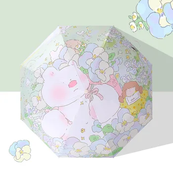 Японски Cartoony Сладък Автоматичен Чадър Ветрозащитный От Дъжд, Анти-UV-чадър, Ферма, романтичен Стил, сгъваем чадър, чадър принцеса