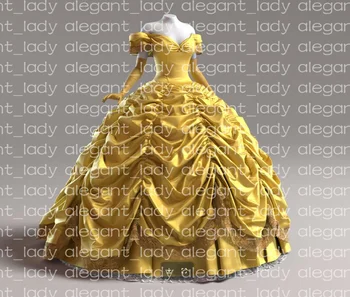 Ярки златни буйни рокли принцеса с открити рамене, плиссированная пищната пола, костюм Красавици, корсет от дантела, готическа рокля за бала за рождения Ден