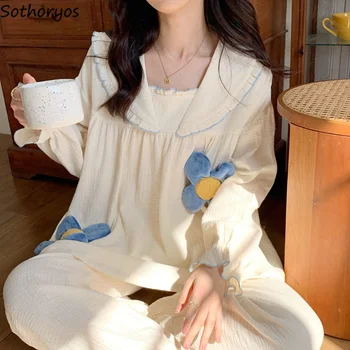 Пижамные комплекти дамски Kawaii в японски стил, ежедневни училищна скъпа мека пижама с дълъг ръкав, модни мила жена домашно облекло, есен