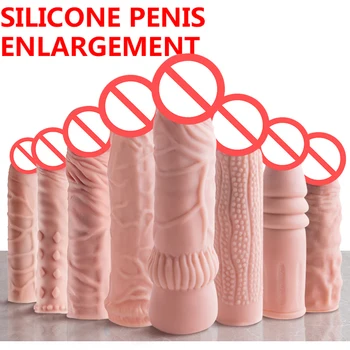 Силиконов презерватив за многократна употреба Удължаване на пениса, ръкав за забавяне, капак за увеличаване на главата, Интимни продукти, секс-машина, играчки за мъже, мастурбатор